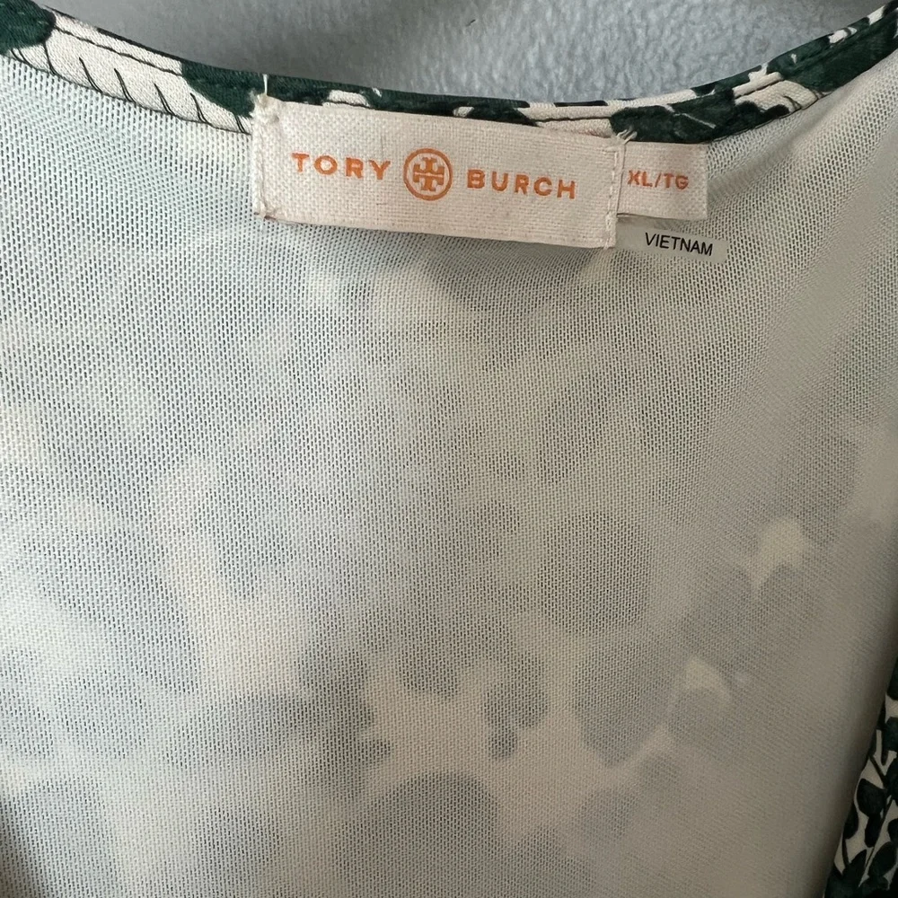 Tory Burch Green And Cream Floral Michelle Dress Size X-Large